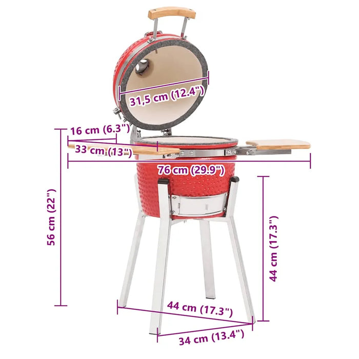 Red Ceramic Kamado Grill – Wood or Charcoal Smoker BBQ | 27cm Cooking Grid VIDAXL - Little and Giant Explorers vidaXL