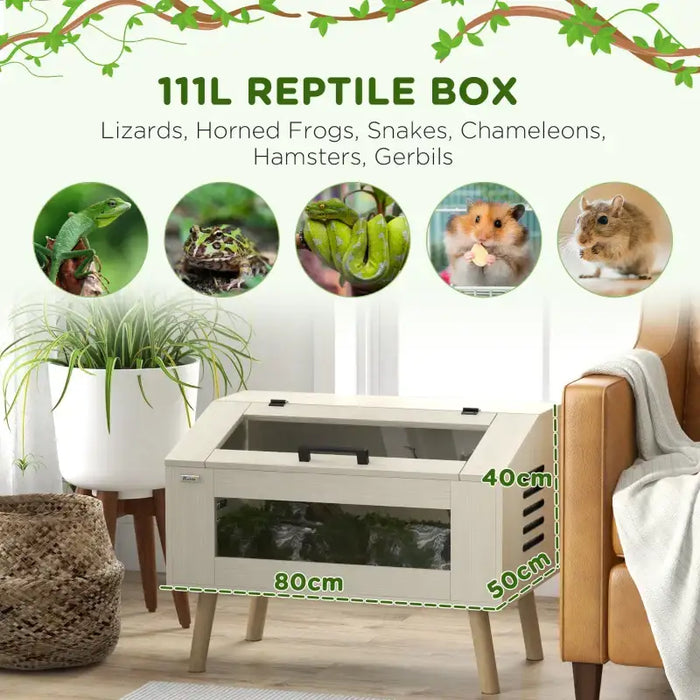 Reptile Box – 111L Oak Tone Terrarium | Glass Vivarium with Vents and Heating Pad Space PAWHUT - Little and Giant Explorers PawHut
