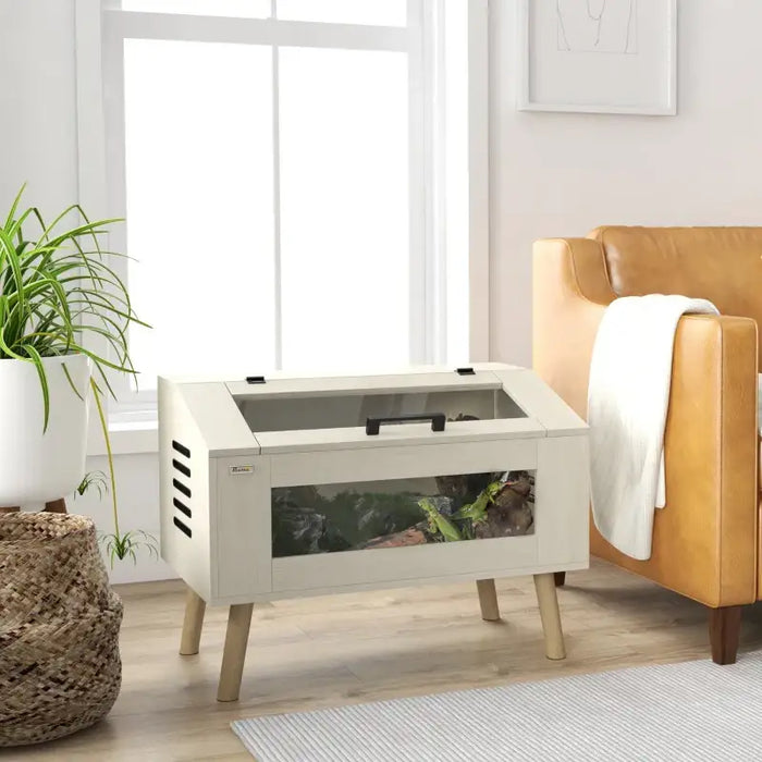 Reptile Box – 111L Oak Tone Terrarium | Glass Vivarium with Vents and Heating Pad Space PAWHUT - Little and Giant Explorers PawHut