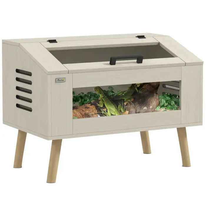 Reptile Box – 111L Oak Tone Terrarium | Glass Vivarium with Vents and Heating Pad Space PAWHUT - Little and Giant Explorers PawHut