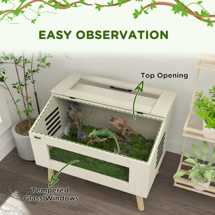 Reptile Box – 111L Oak Tone Terrarium | Glass Vivarium with Vents and Heating Pad Space PAWHUT - Little and Giant Explorers PawHut