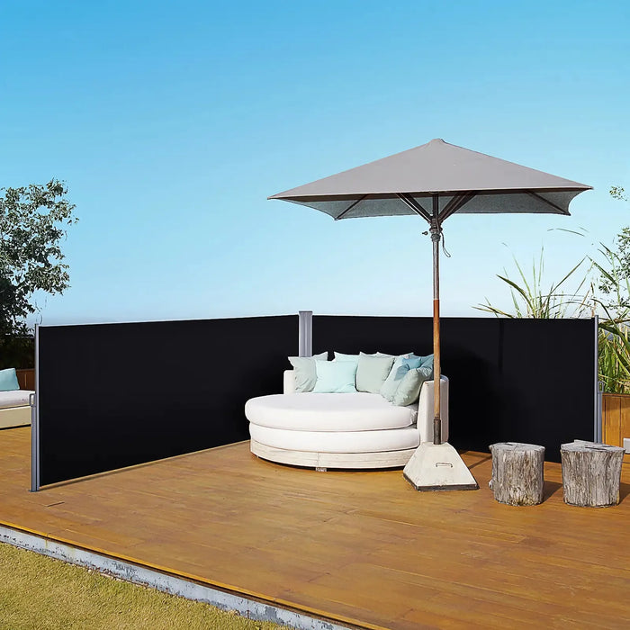 Retractable Awning Double Canopy Side Blind in Black (600 x 180cm) - Little and Giant Explorers Outsunny