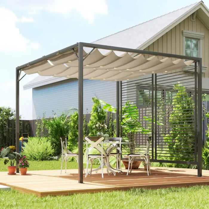 Retractable Pergola 3x2.8m – Beige Canopy with Dark Grey Frame | Adjustable PU-Coated Roof OUTSUNNY - Little and Giant Explorers Outsunny