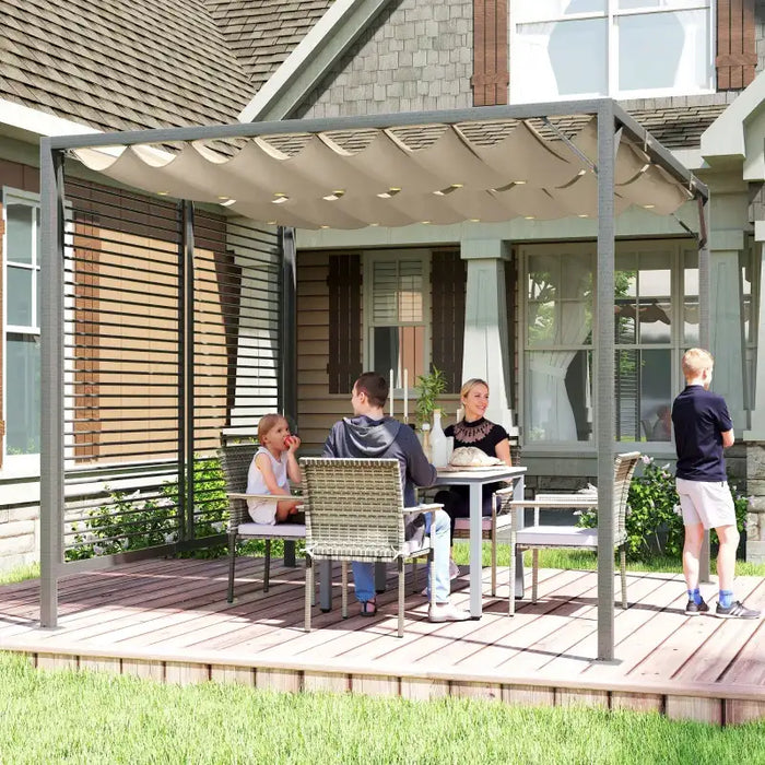 Retractable Pergola 3x2.8m – Beige Canopy with Dark Grey Frame | Adjustable PU-Coated Roof OUTSUNNY - Little and Giant Explorers Outsunny