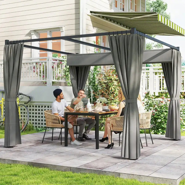 Retractable Roof Pergola 3x3m – Light Grey | Metal Frame with Curtains OUTSUNNY - Little and Giant Explorers Outsunny