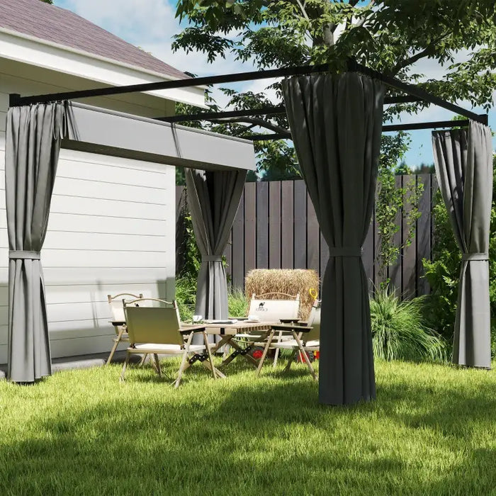 Retractable Roof Pergola 3x3m – Light Grey | Metal Frame with Curtains OUTSUNNY - Little and Giant Explorers Outsunny
