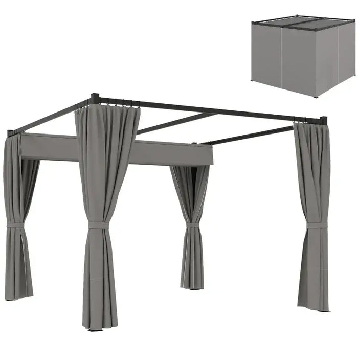 Retractable Roof Pergola 3x3m – Light Grey | Metal Frame with Curtains OUTSUNNY - Little and Giant Explorers Outsunny