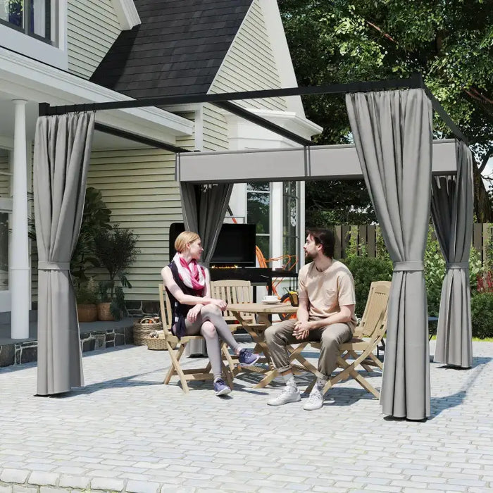 Retractable Roof Pergola 3x3m – Light Grey | Metal Frame with Curtains OUTSUNNY - Little and Giant Explorers Outsunny