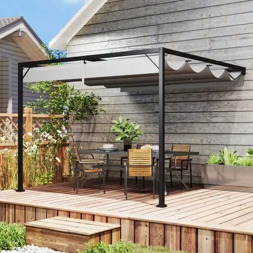 Retractable Wall-Mounted Pergola 3x3m – Grey | UV-Resistant Adjustable Canopy OUTSUNNY - Little and Giant Explorers Outsunny