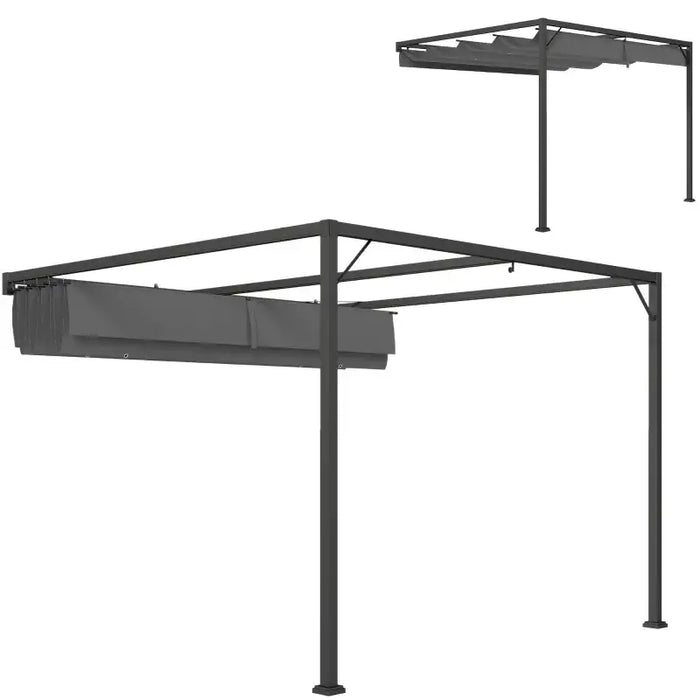 Retractable Wall-Mounted Pergola 3x3m – Grey | UV-Resistant Adjustable Canopy OUTSUNNY - Little and Giant Explorers Outsunny