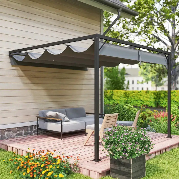 Retractable Wall-Mounted Pergola 3x3m – Grey | UV-Resistant Adjustable Canopy OUTSUNNY - Little and Giant Explorers Outsunny