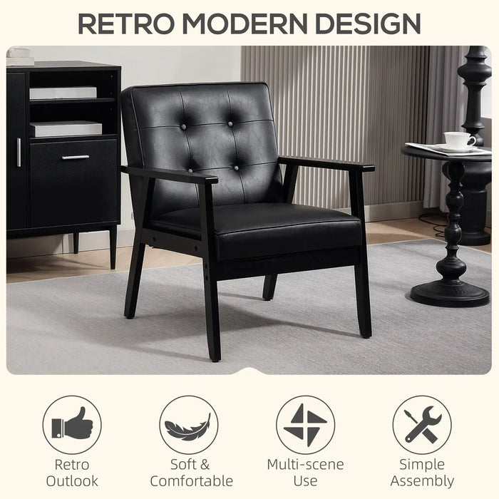 Black retro modern chair in a room setting with text 'Retro Modern Design'.