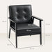 Black leather armchair with dimensions labeled on a white background