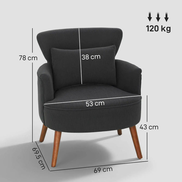 Retro Corduroy Armchair – Black | Wingback Design - High-Density Foam Cushion HOMCOM - Little and Giant Explorers