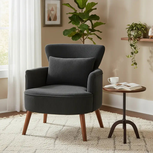 Retro Corduroy Armchair – Black | Wingback Design - High-Density Foam Cushion HOMCOM - Little and Giant Explorers