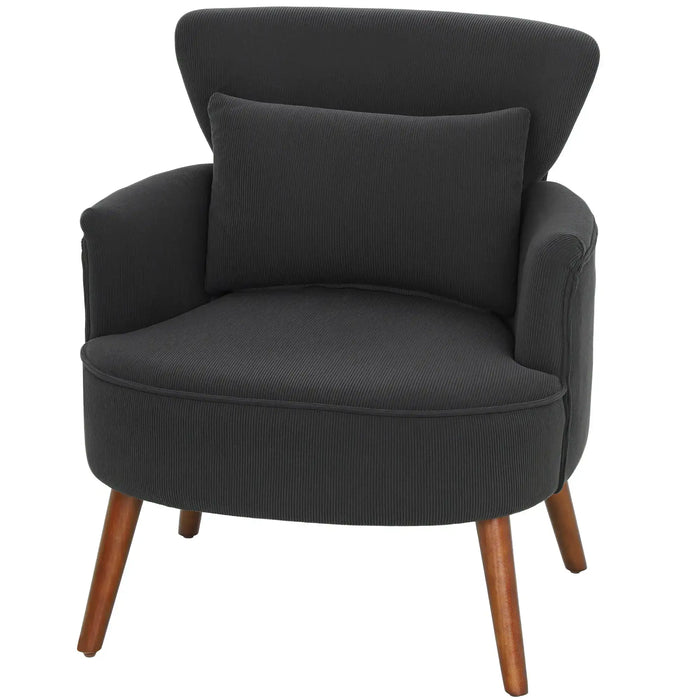 Retro Corduroy Armchair – Black | Wingback Design - High-Density Foam Cushion HOMCOM - Little and Giant Explorers