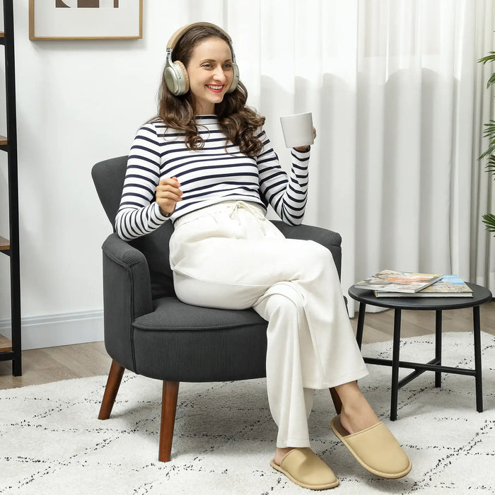 Retro Corduroy Armchair – Black | Wingback Design - High-Density Foam Cushion HOMCOM - Little and Giant Explorers