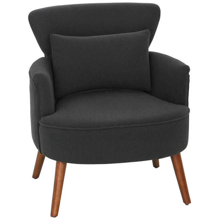 Retro Corduroy Armchair – Black | Wingback Design - High-Density Foam Cushion HOMCOM - Little and Giant Explorers