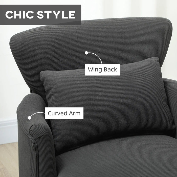 Retro Corduroy Armchair – Black | Wingback Design - High-Density Foam Cushion HOMCOM - Little and Giant Explorers