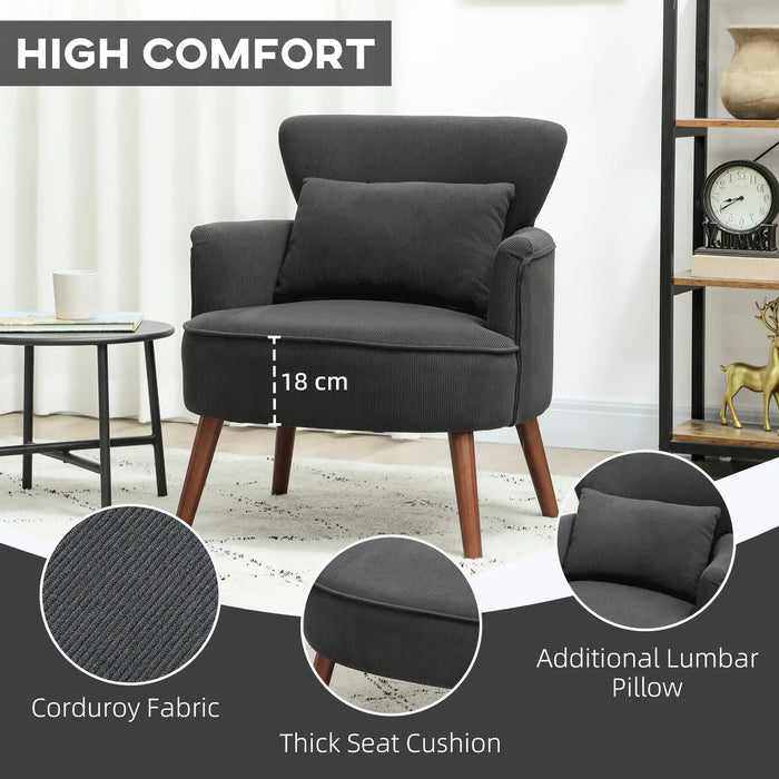 Retro Corduroy Armchair – Black | Wingback Design - High-Density Foam Cushion HOMCOM - Little and Giant Explorers