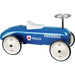 Blue retro police ride-on car toy for toddlers with white seat and large wheels