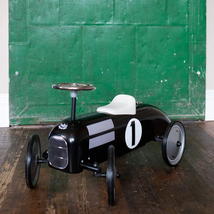 Retro Racing Ride-On Car – Black | Metal Classic Racer - Toddler Foot-to-Floor Toy VILAC - Little and Giant Explorers Vilac