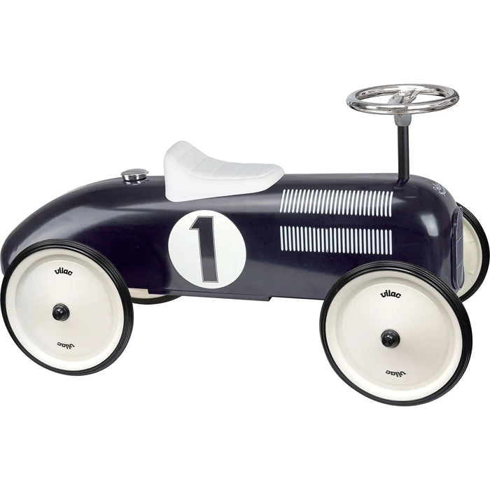 Retro Racing Ride-On Car – Black | Metal Classic Racer - Toddler Foot-to-Floor Toy VILAC - Little and Giant Explorers Vilac