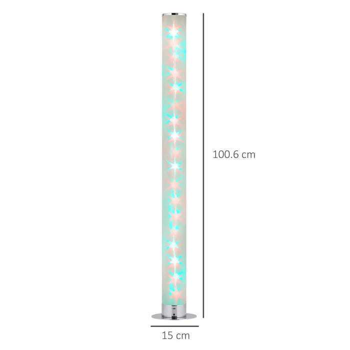 Modern RGB LED standing floor lamp with retro clear tube design, 100.6 cm tall, glowing multicolored lights.