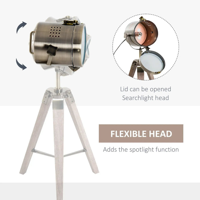 Vintage-style searchlight with flexible head on a white background