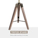Wooden tripod stand on a white background with text indicating its function.