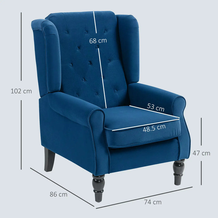 Retro Velvet Wingback Chair – Blue | Wooden Frame and Pocket Springs HOMCOM - Little and Giant Explorers