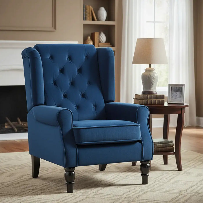 Retro Velvet Wingback Chair – Blue | Wooden Frame and Pocket Springs HOMCOM - Little and Giant Explorers