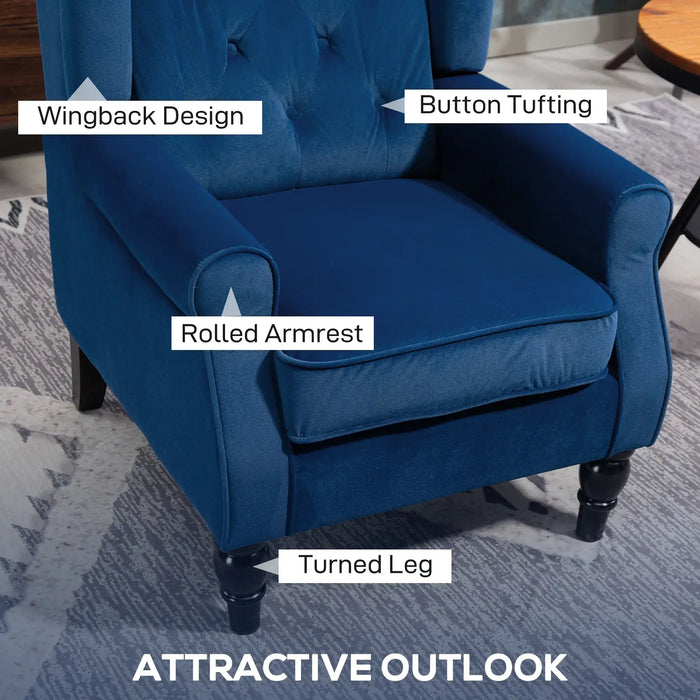 Retro Velvet Wingback Chair – Blue | Wooden Frame and Pocket Springs HOMCOM - Little and Giant Explorers