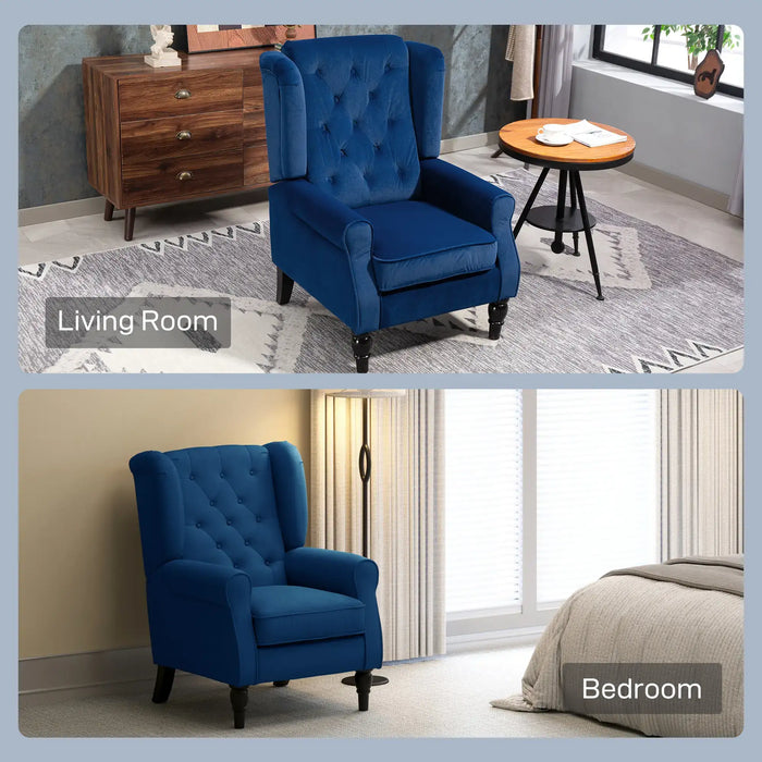 Retro Velvet Wingback Chair – Blue | Wooden Frame and Pocket Springs HOMCOM - Little and Giant Explorers