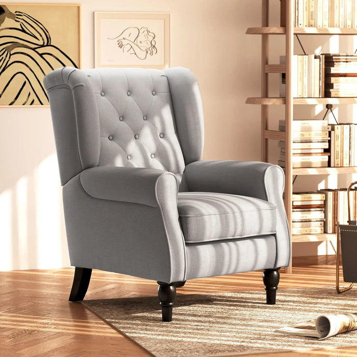 Retro Wingback Accent Chair – Grey Linen | Vintage Armchair - Tufted High Back HOMCOM - Little and Giant Explorers