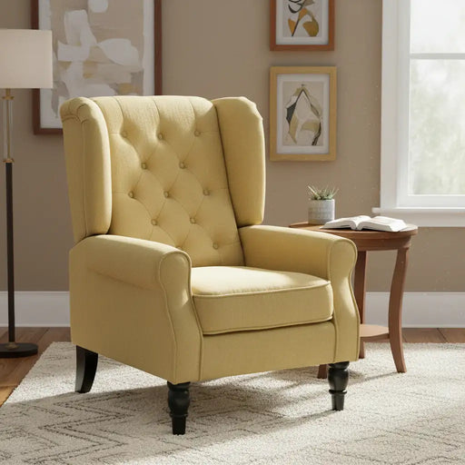 Retro Wingback Accent Chair – Yellow | Snow Flannel Upholstery with Wooden Frame HOMCOM - Little and Giant Explorers