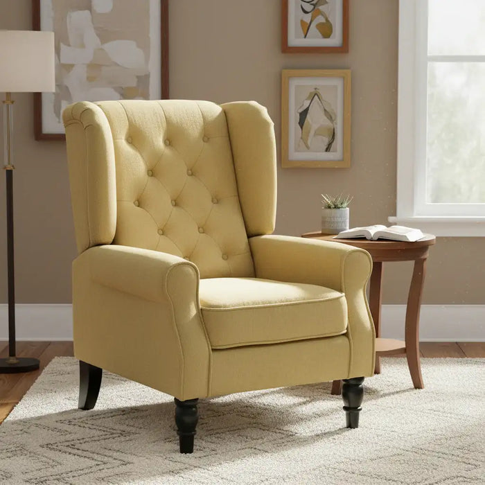 Retro Wingback Accent Chair – Yellow | Snow Flannel Upholstery with Wooden Frame HOMCOM - Little and Giant Explorers