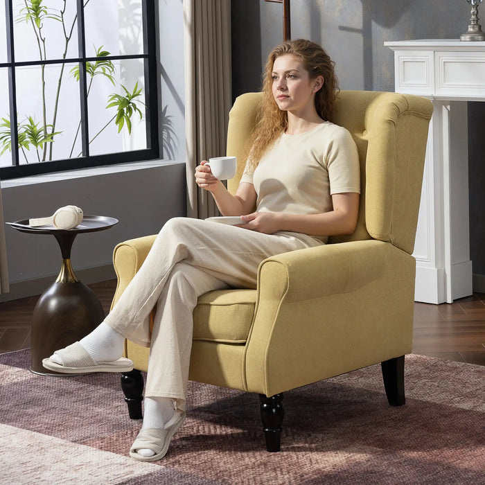 Retro Wingback Accent Chair – Yellow | Snow Flannel Upholstery with Wooden Frame HOMCOM - Little and Giant Explorers