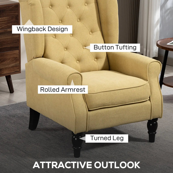 Retro Wingback Accent Chair – Yellow | Snow Flannel Upholstery with Wooden Frame HOMCOM - Little and Giant Explorers