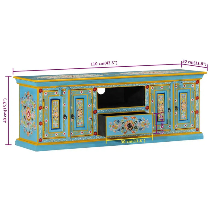 Retro Wooden TV Cabinet – Blue | Solid Mango Wood Media Unit with Hand-Painted Finish VIDAXL