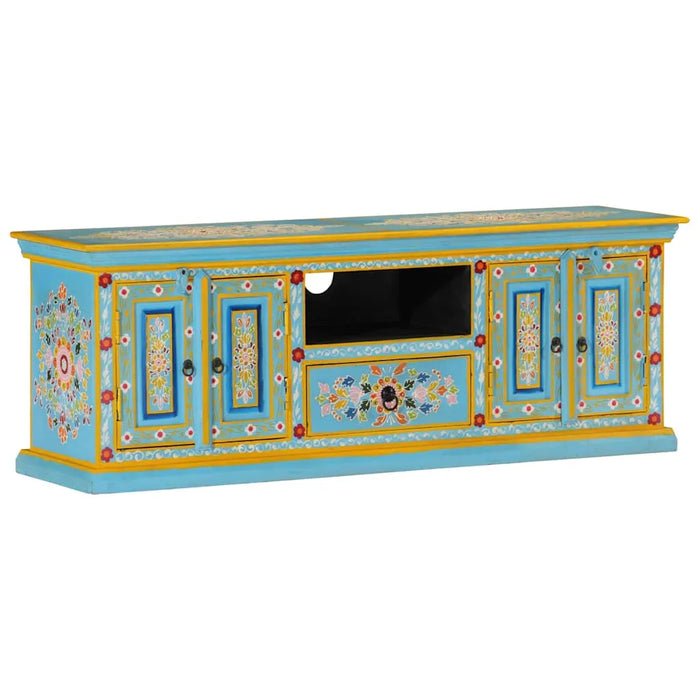 Retro Wooden TV Cabinet – Blue | Solid Mango Wood Media Unit with Hand-Painted Finish VIDAXL