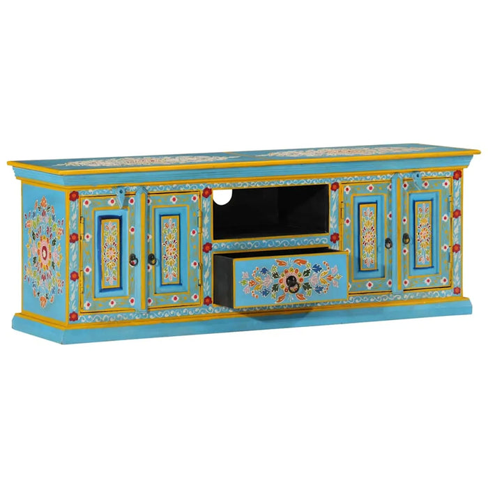 Retro Wooden TV Cabinet – Blue | Solid Mango Wood Media Unit with Hand-Painted Finish VIDAXL