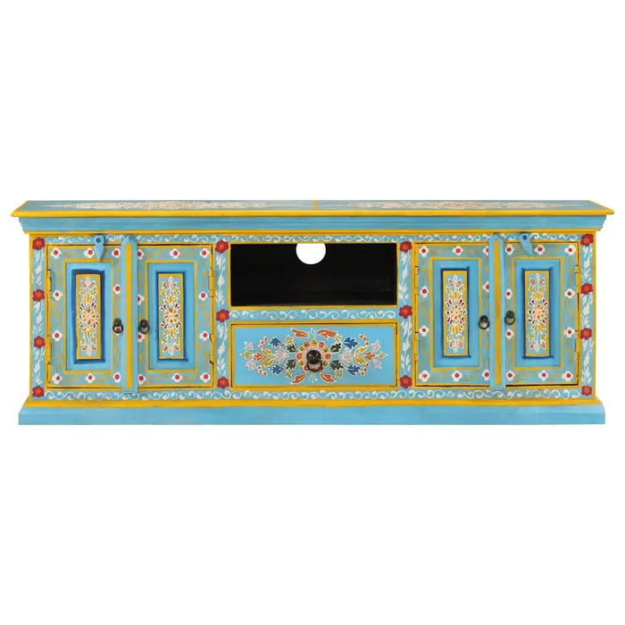 Retro Wooden TV Cabinet – Blue | Solid Mango Wood Media Unit with Hand-Painted Finish VIDAXL