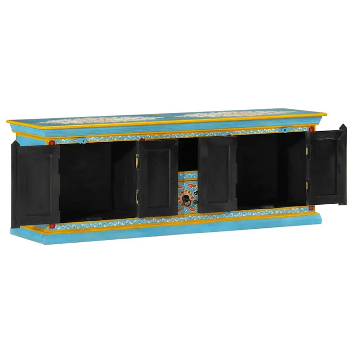 Retro Wooden TV Cabinet – Blue | Solid Mango Wood Media Unit with Hand-Painted Finish VIDAXL