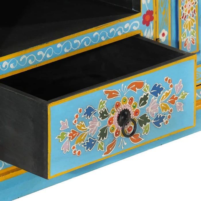 Retro Wooden TV Cabinet – Blue | Solid Mango Wood Media Unit with Hand-Painted Finish VIDAXL