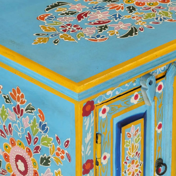 Retro Wooden TV Cabinet – Blue | Solid Mango Wood Media Unit with Hand-Painted Finish VIDAXL