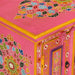 Close-up of a pink hand-painted retro mango wood TV cabinet with floral patterns and yellow accents