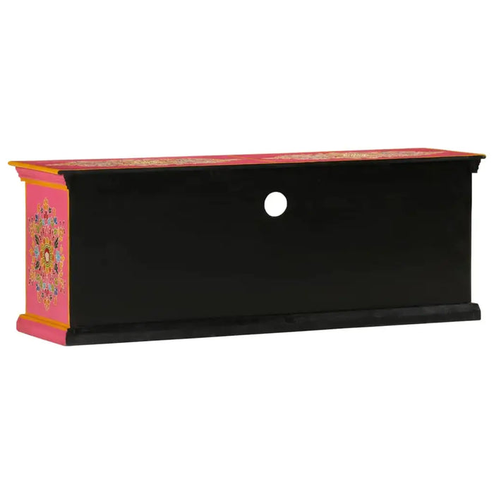 Retro wooden TV cabinet with solid mango wood, hand-painted pink panels, and floral design from Little and Giant Explorers