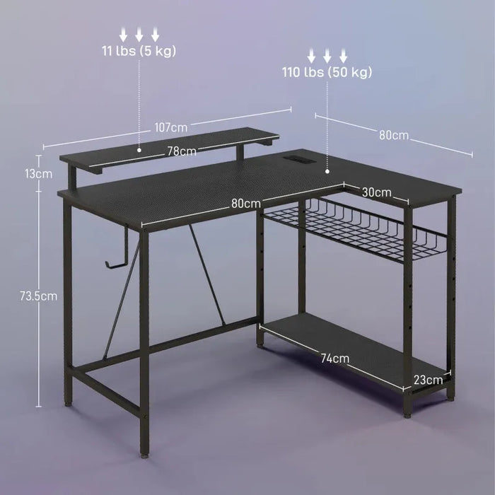 Reversible L Shaped LED Light Gaming Desk - Little and Giant Explorers HOMCOM