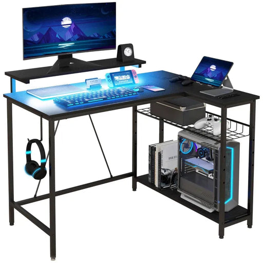 Reversible L Shaped LED Light Gaming Desk - Little and Giant Explorers HOMCOM